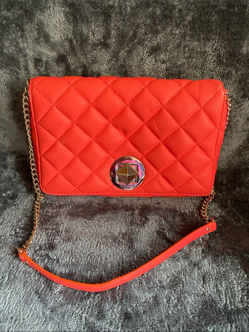 kate spade Quilted Leather Crossbody with Turnlock Flap Closure - Coral